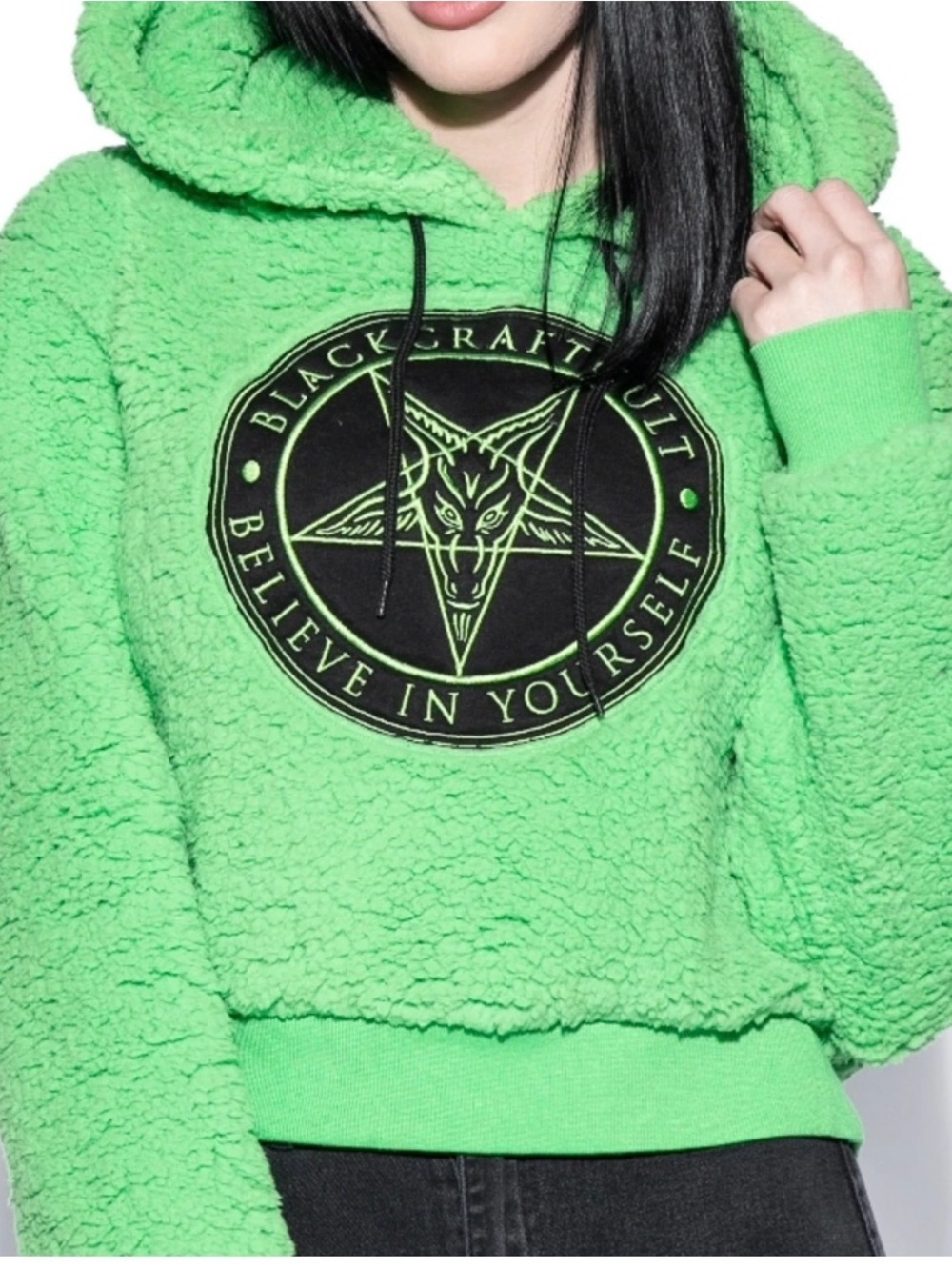 Blackcraft Cult Women's Green Sherpa Crewneck Hoodie - Believe In Yourself